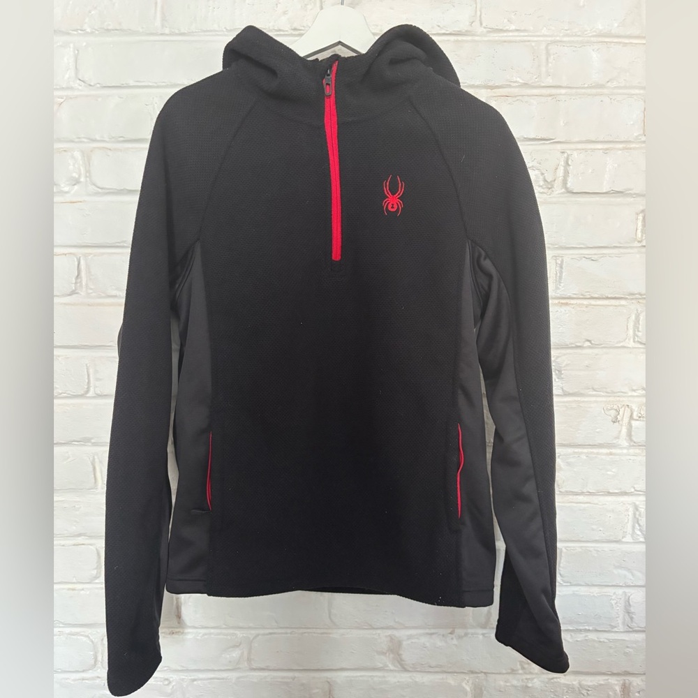 Spyder Men's Black Quarter Zip Pullover Sweater with Red Accents
